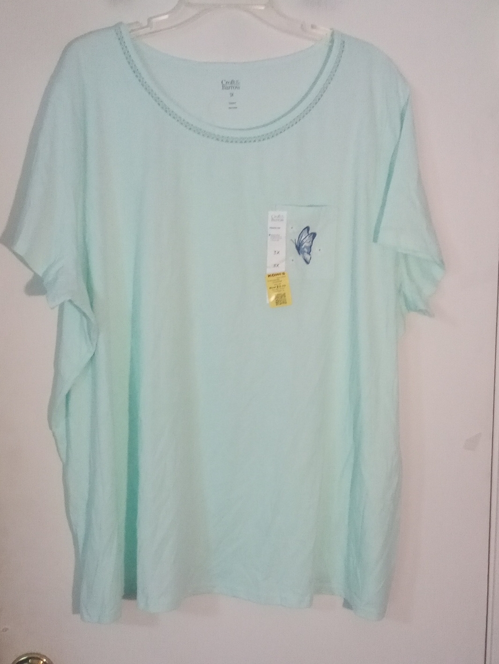 croft & barrow Mint Green Sleep Pajama Top 3X Plus NWT Butterfly Pocket